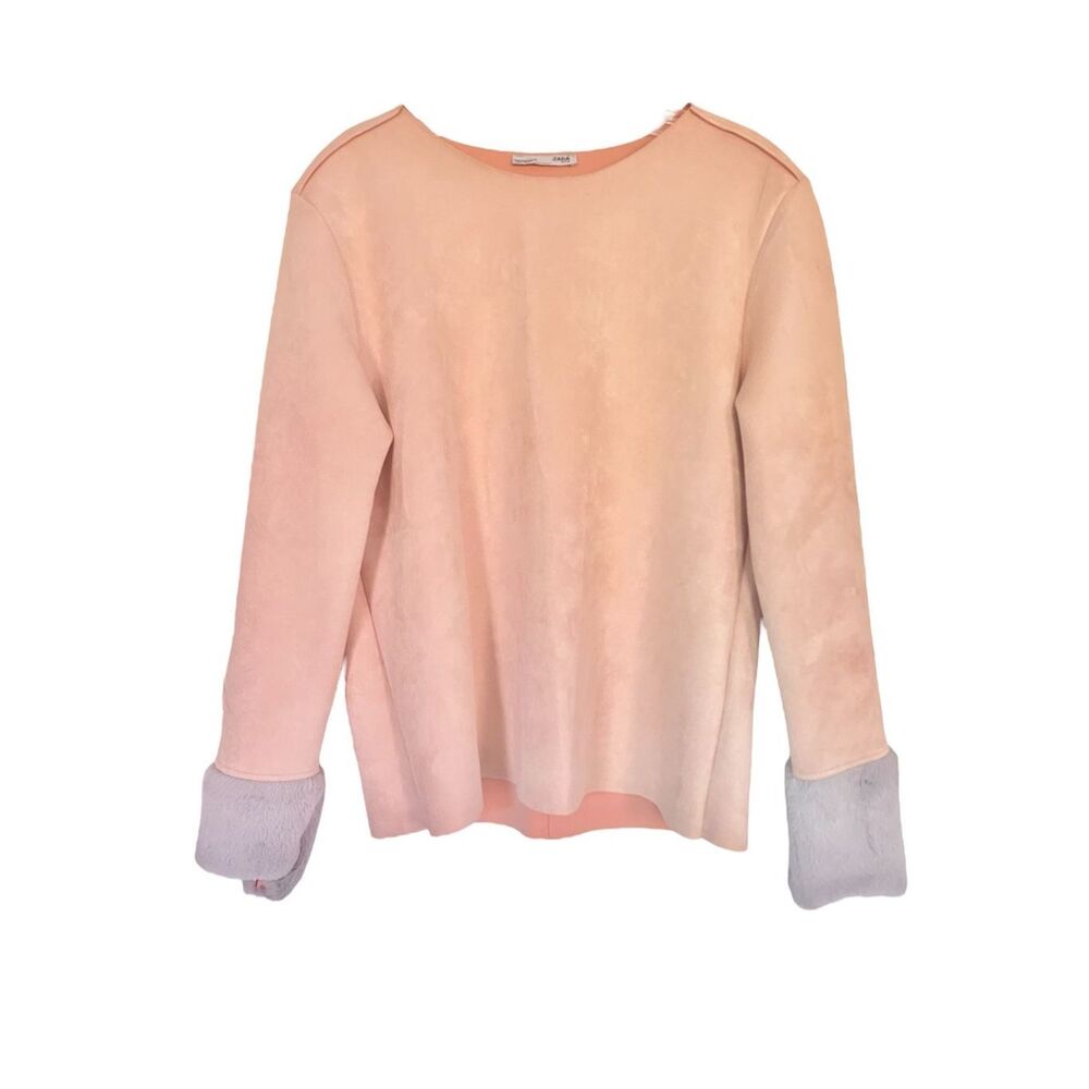 ZARA Faux Suede Long Sleeve Top Sz S